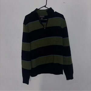 Brooks Brothers Lambswool Striped Zip-Up Sweater in Green and Black